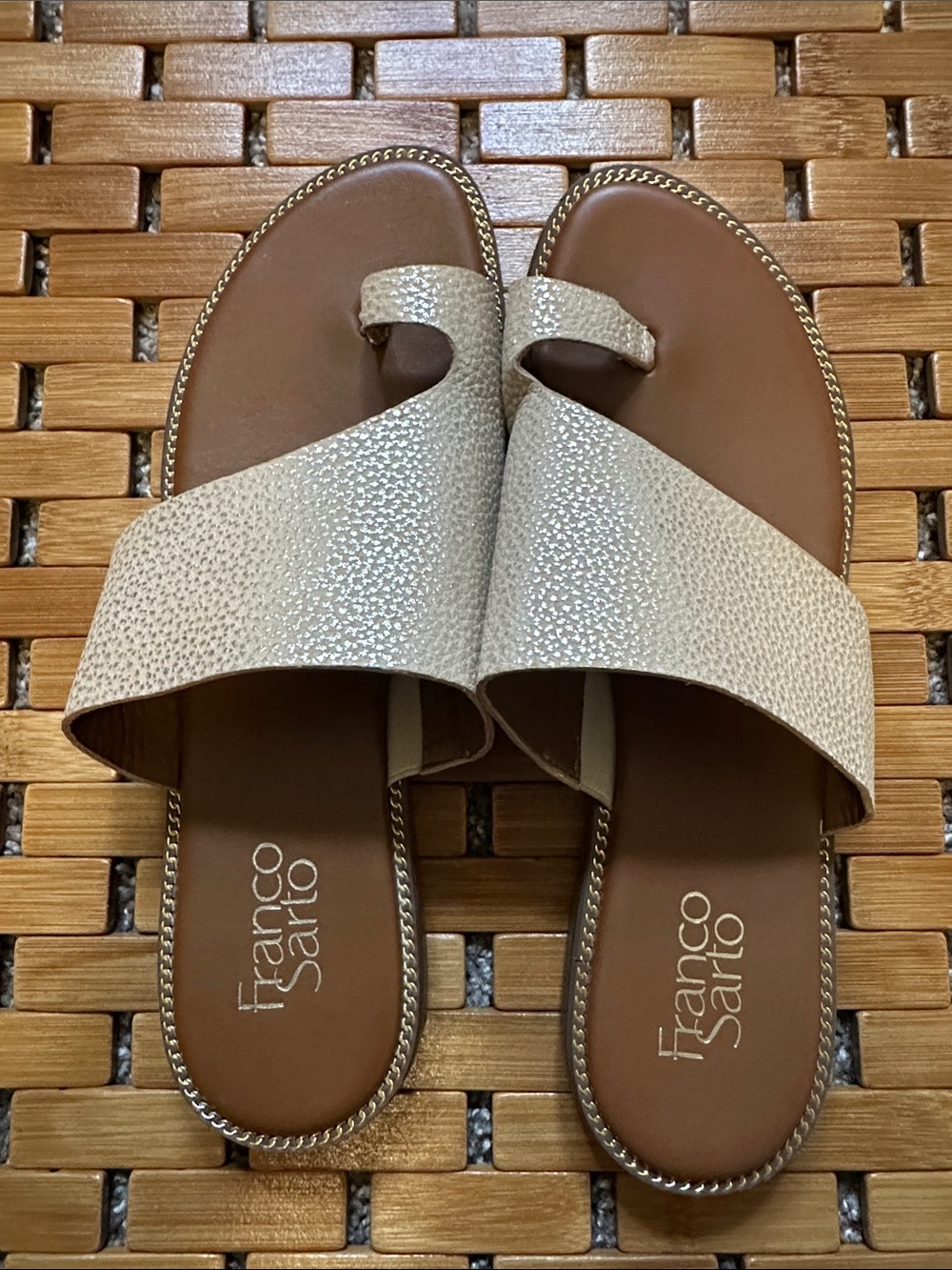 Franco Sarto Metallic Taupe Slide Sandals